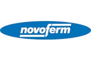 The Novoferm logo features white lowercase text reading novoferm on a blue oval background with a horizontal white line.
