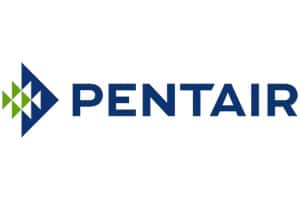 Pentair logo featuring a blue geometric arrow with green triangles on the left, next to the word PENTAIR in bold blue capital letters.