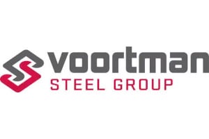 Voortman Steel Group logo with a stylized V symbol on the left and the company name in gray and red text on the right.